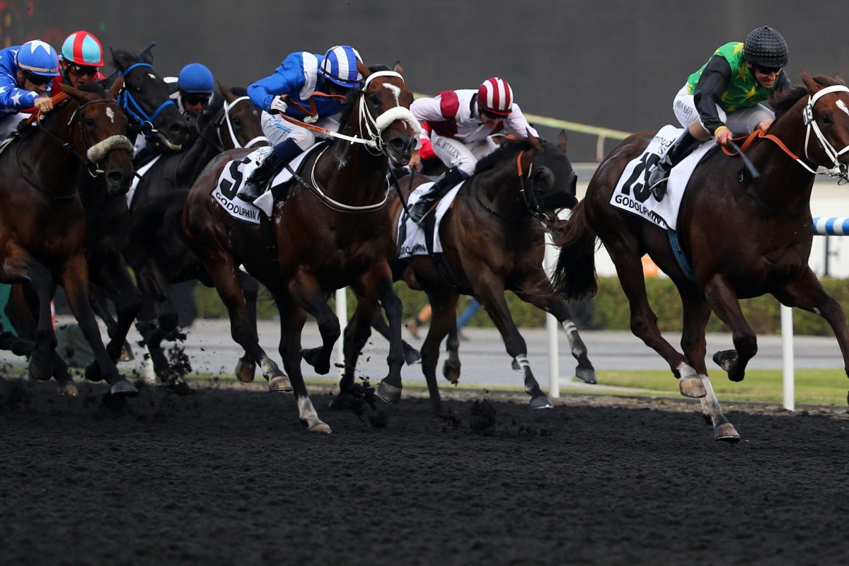Variety Club (Anton Marcus) holds Soft Falling Rain (Paul Hanagan) to win the Godolphin Mile. Variety Club is now bound for Hong Kong's Champions Mile. Photos: AP, AFP, Kenneth Chan