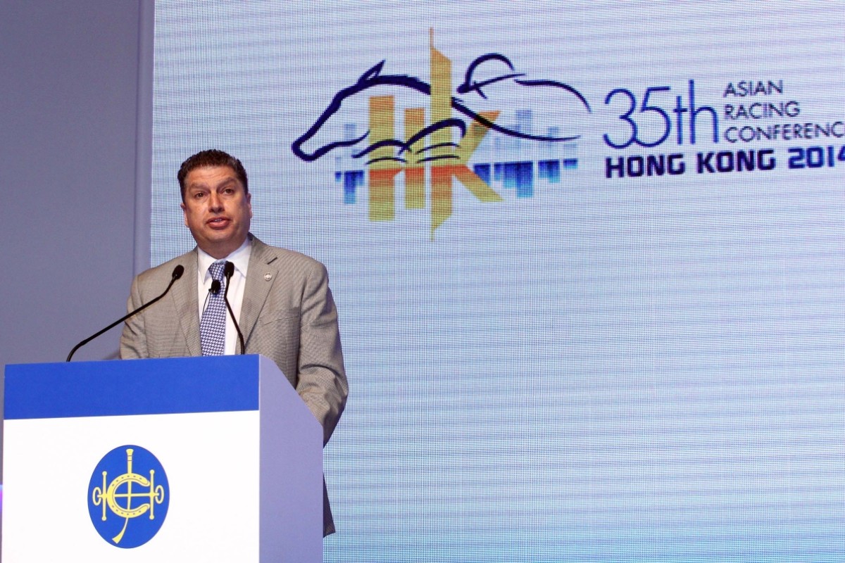 The Jockey Club's executive director of racing, Bill Nader, presents to the Asian Racing Conference on Tuesday. Photo: HKJC