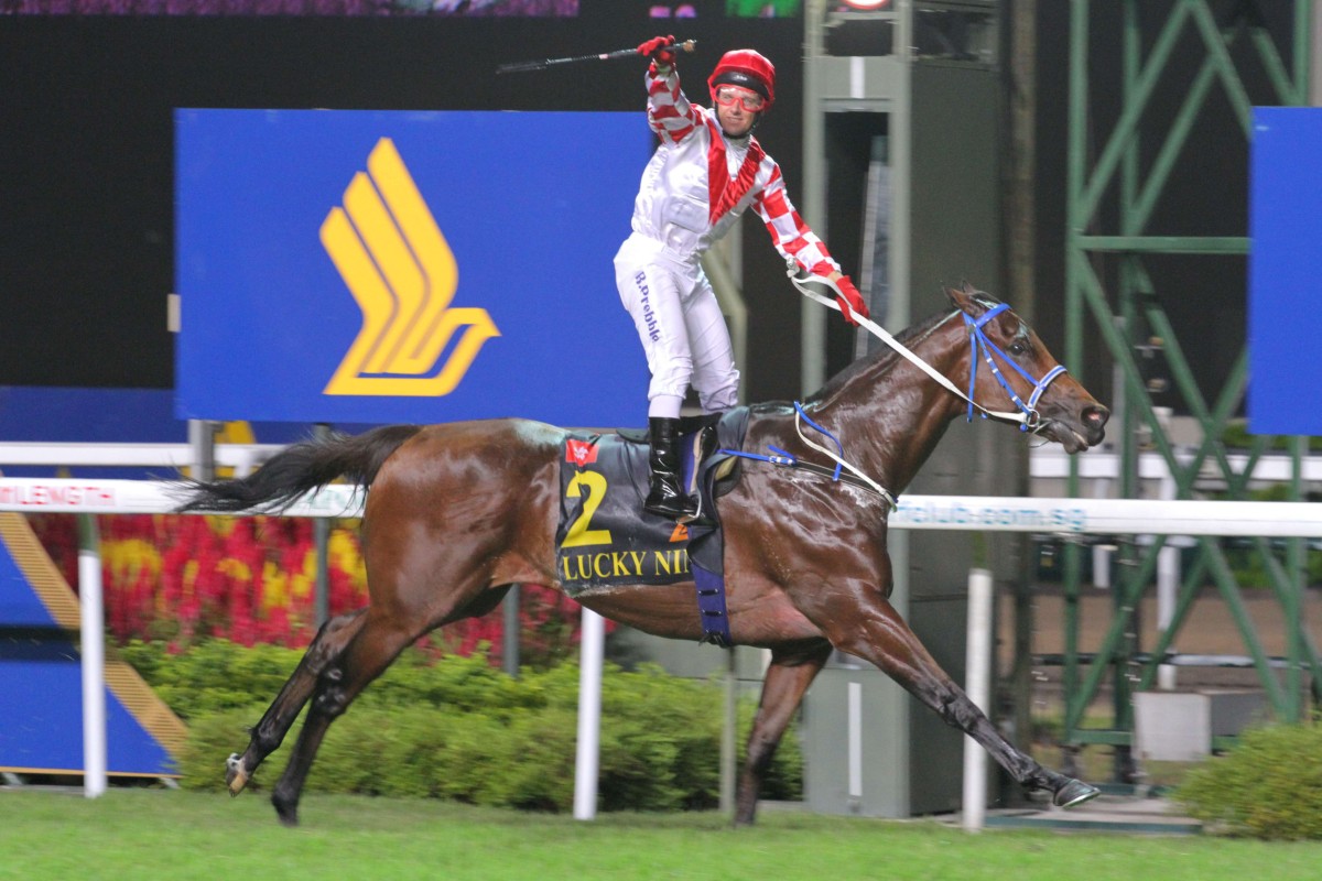 Lucky Nine wins the KrisFlyer Sprint in Singapore last year. He is aiming for back-to-back victories on Sunday. Photo: Kenneth Chan