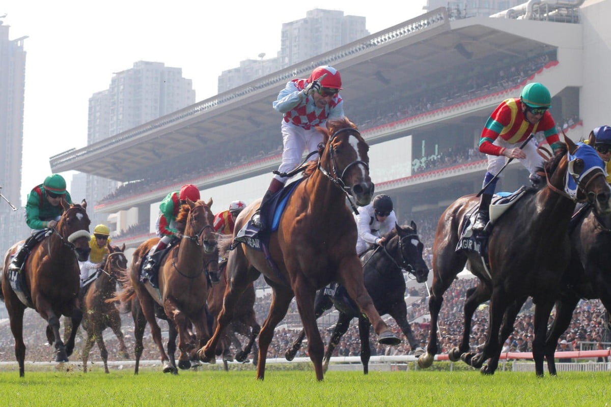 Ronald Arculli's seasoned traveller, Red Cadeaux, ridden by Gerald Mosse, wins the Hong Kong Vase at Sha Tin in 2012. He is lining up once again for honours this year on his fourth visit to Hong Kong. Photos: Kenneth Chan