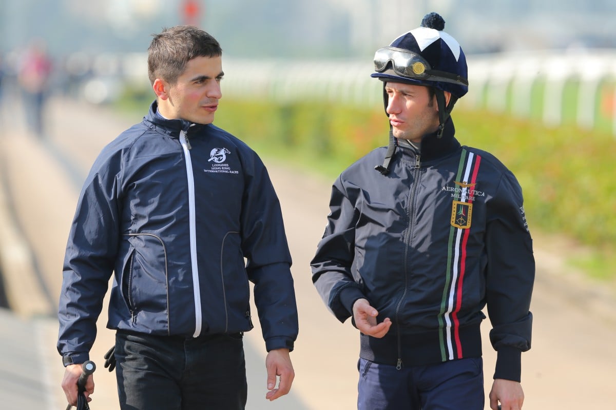 Jockey Andrea Atzeni (left) is urgently required to return to Britain for personal reasons, while Micro Demuro is suspended until January 11. Photo: Kenneth Chan 