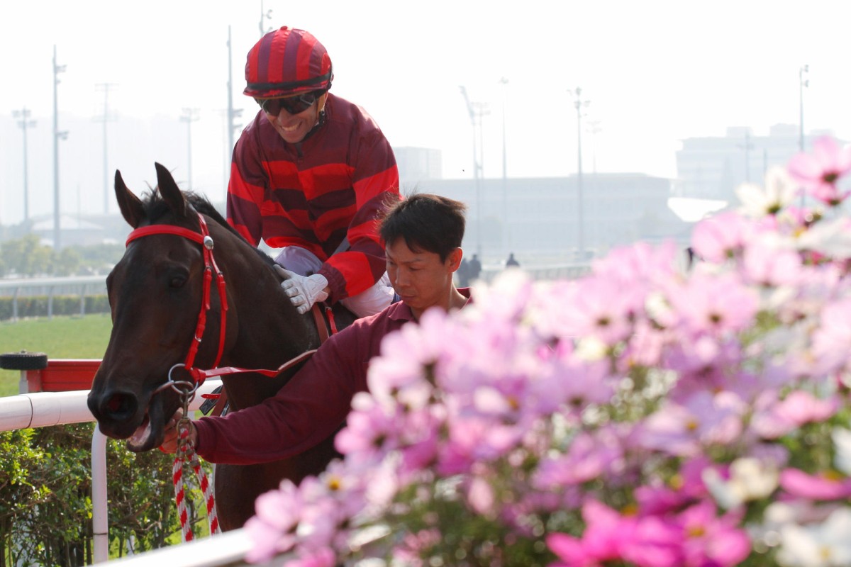 Joao Moreira is pleased as punch after Sergeant Titanium won race five yesterday. Photos: Kenneth Chan