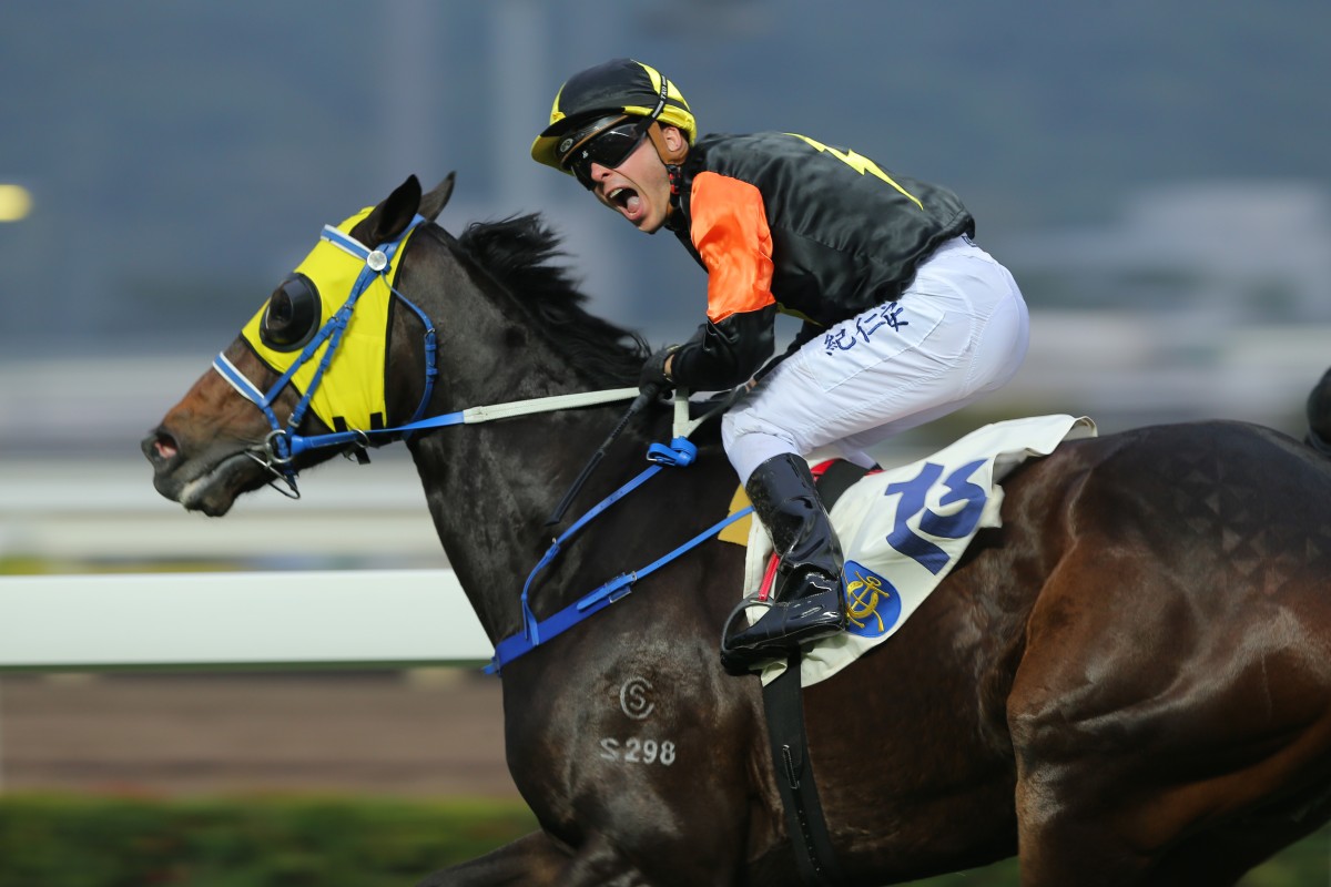 Maxime Guyon is thrilled after winning the final race on Pikachu. Photo: Kenneth Chan