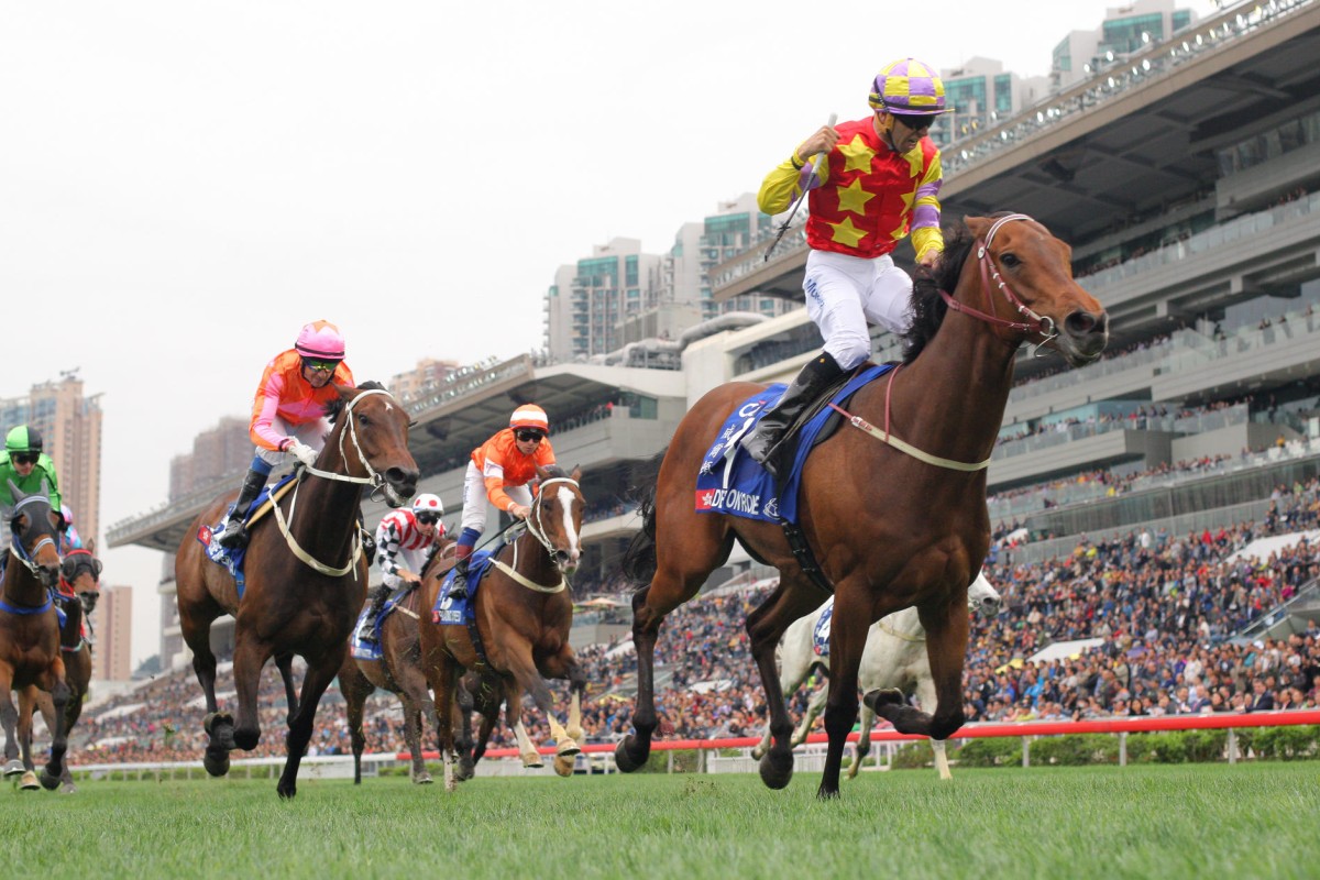 Sheema Classic fourth Designs On Rome (Joao Moreira) wins the Hong Kong Gold Cup, but Helene Super Star (Douglas Whyte) impressed in second. He drops 10 pounds today. Photo: Kenneth Chan