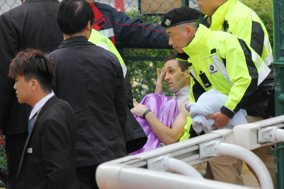 Neil Callan, who was treated after his fall on Sunday, is now trying to recover in time for Wednesday's Happy Valley meeting. Photo: Kenneth Chan  