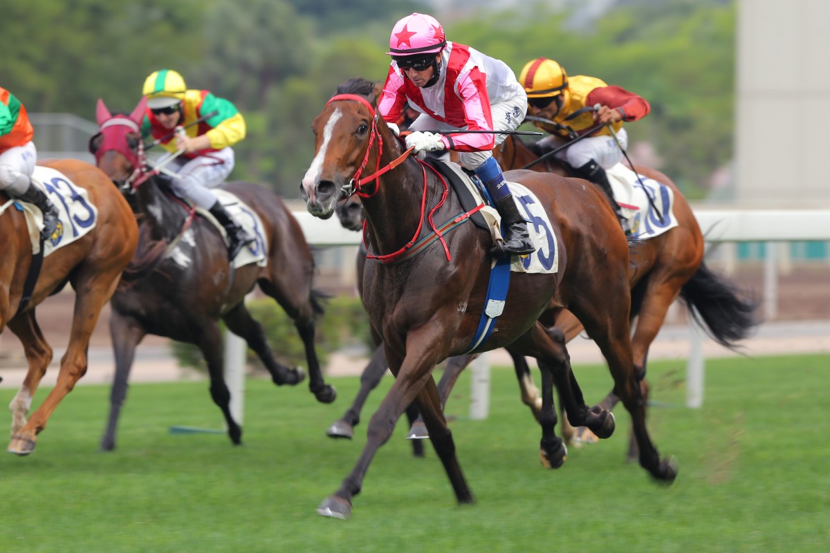 Secret Weapon (Douglas Whyte) races to the lead for a fairly soft victory in the end. Photo: Kenneth Chan