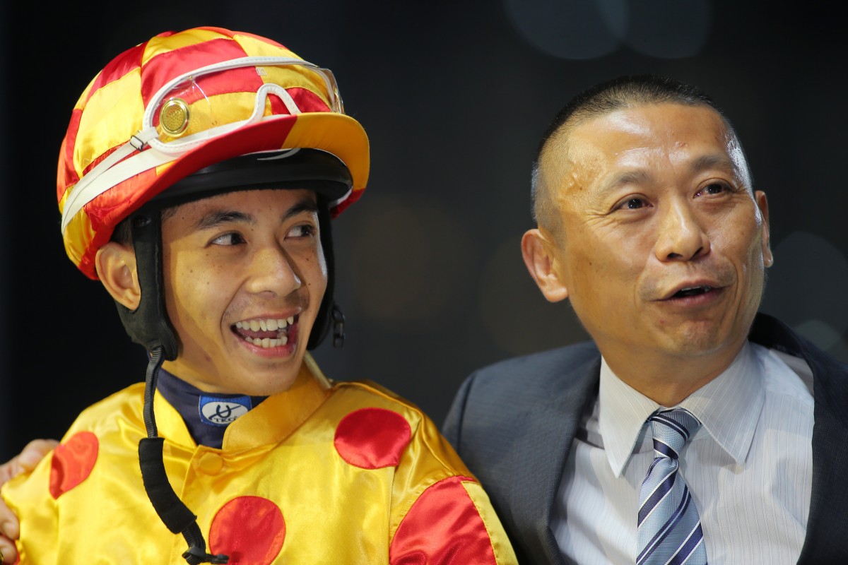 It was a big night for both Derek Leung and Danny Shum, with Leung confirming his spot in the International Jockeys' Championship and Shum preparing a treble. Photo: Kenneth Chan