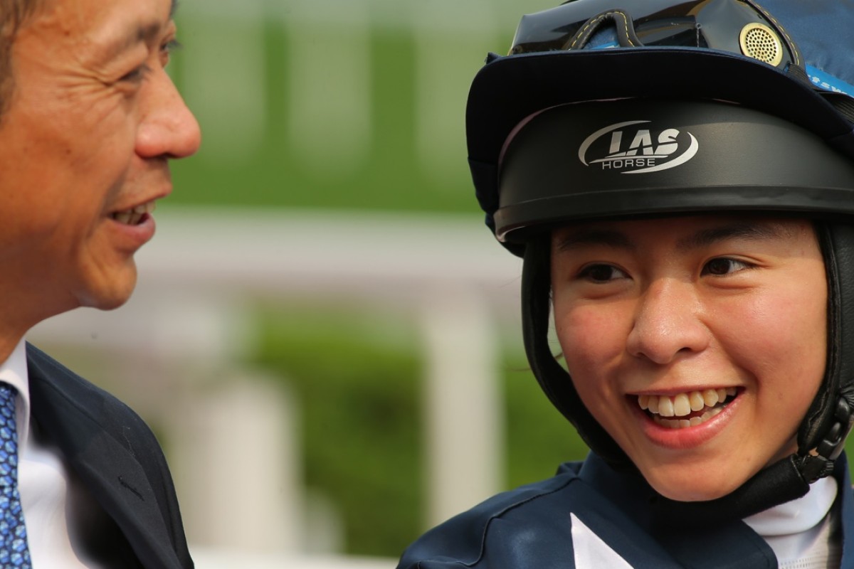 Kei Chiong is all smiles after steering Danny Shum’s Lucky Ever to victory. Photo: Kenneth Chan