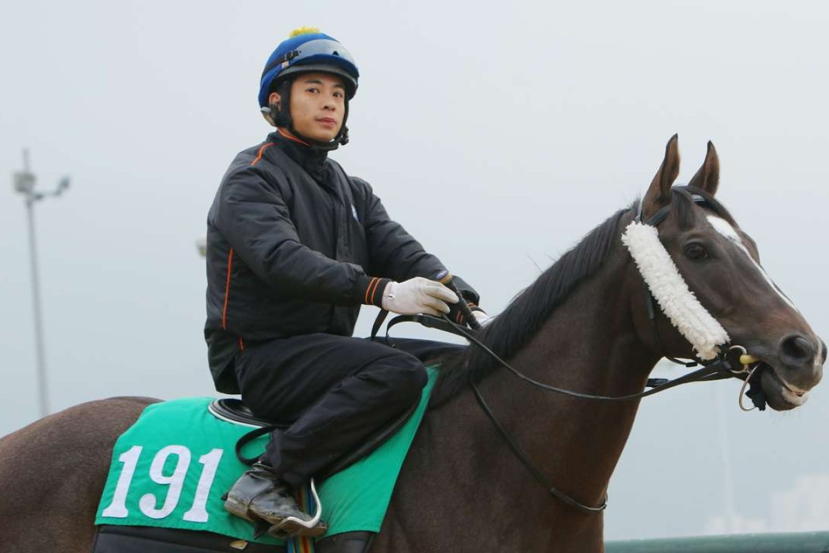 Derek Leung, pictured at trackwork aboard Exciting Dream, became the first jockey to fall foul of the new careless riding penalty system. Photo: Kenneth Chan