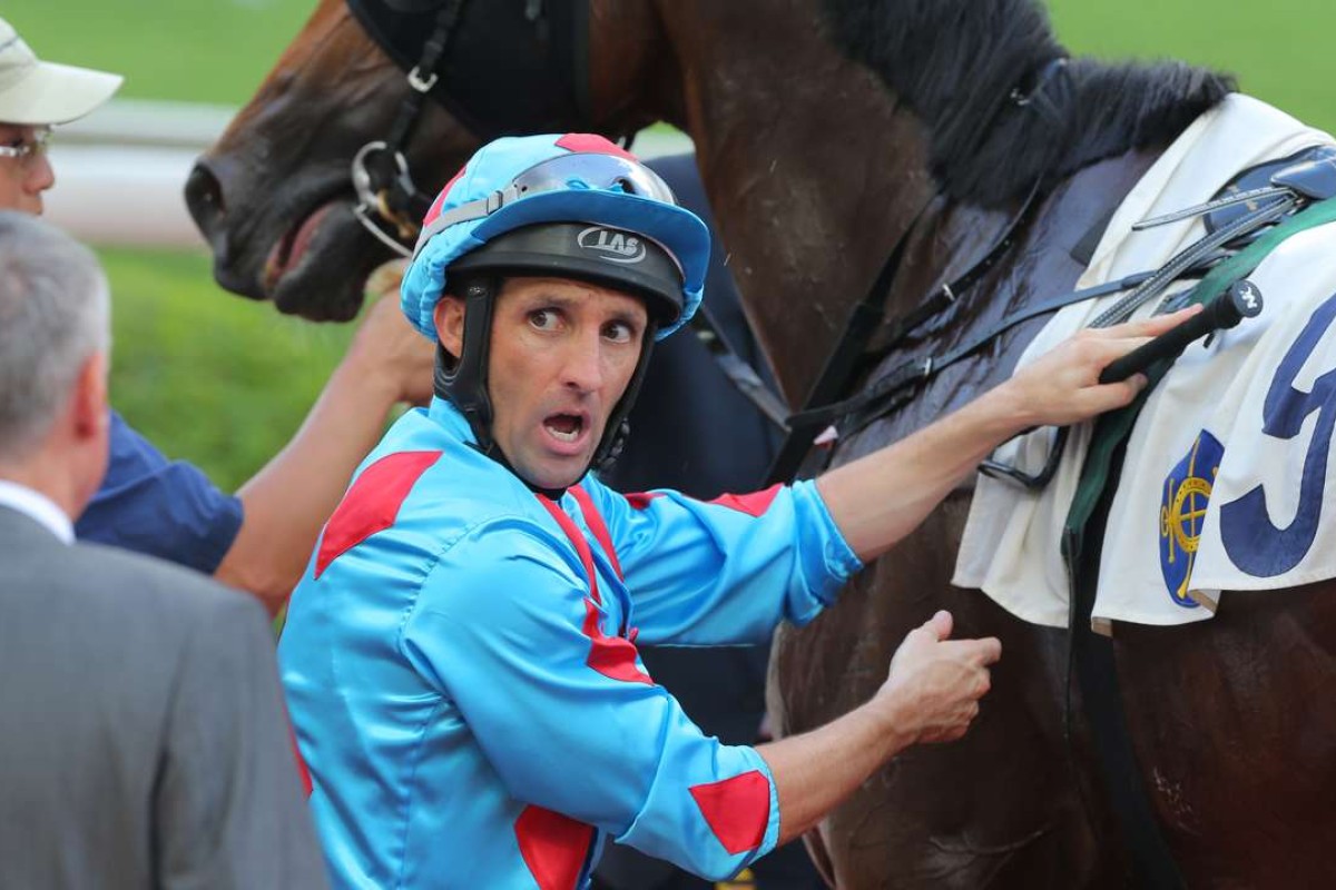 Neil Callan managed to get the most out of Avellino to make it a winning double, having earlier partnered Sir John. Photo: Kenneth Chan