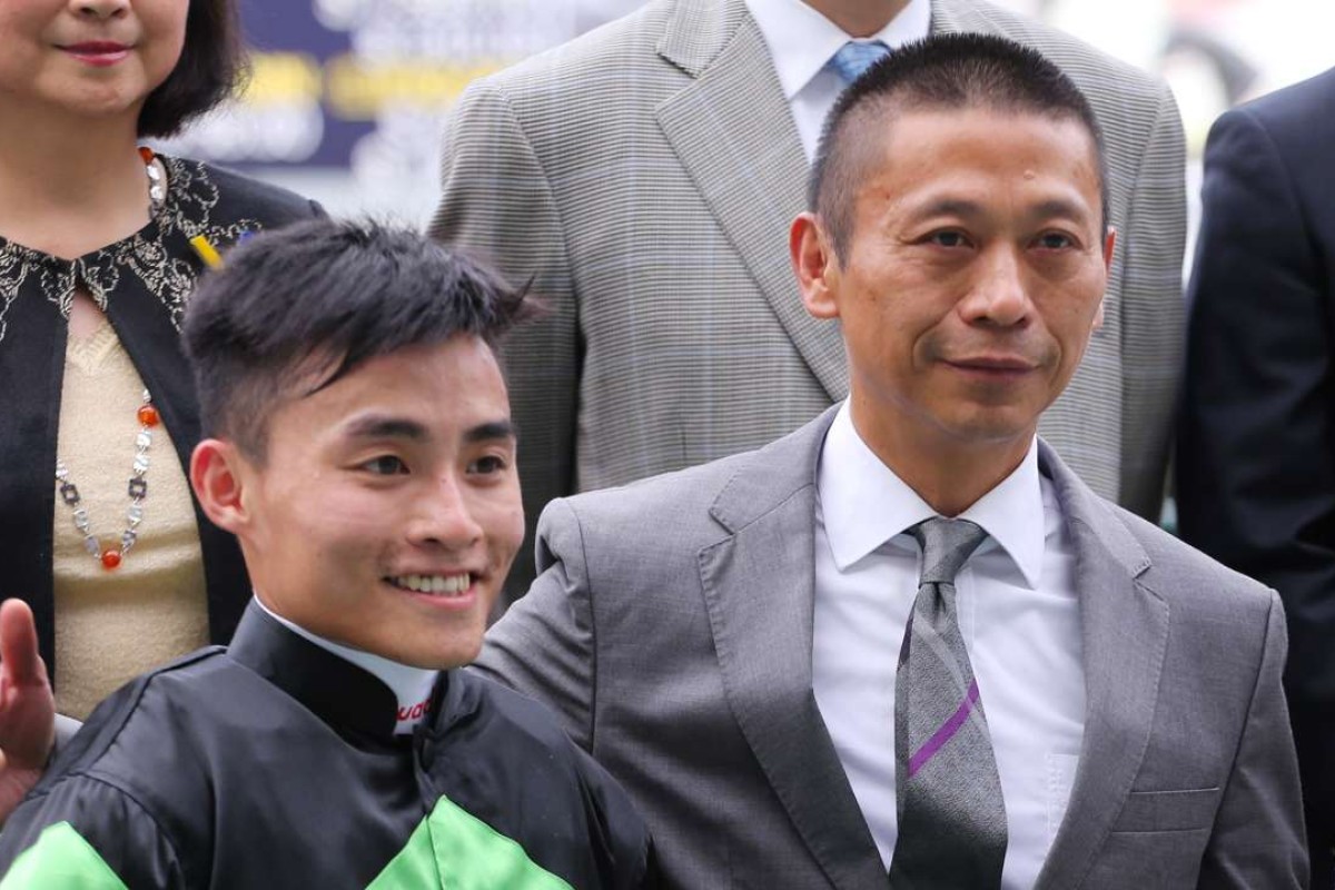 Danny Shum, celebrating his trophy win with Keith Yeung after Inventor’s success, has been dominant at Happy Valley this season. Photo: Kenneth Chan