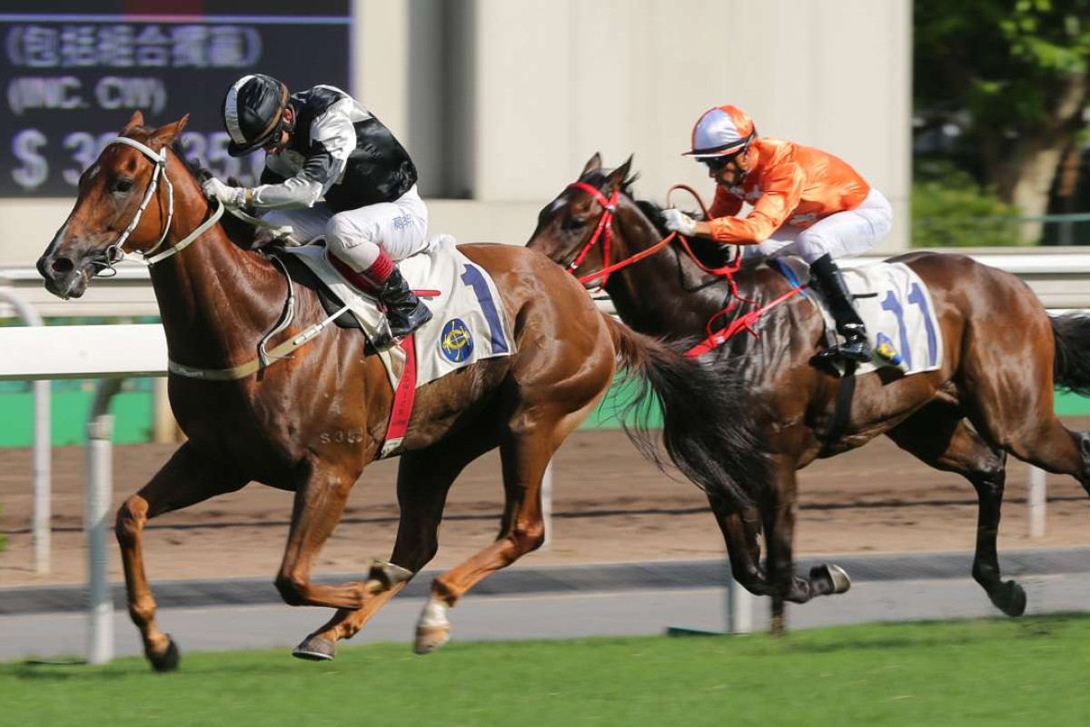 Clever Beaver races away to win the Members Cup, eclipsing Love Shock after Joao Moreira produced a rare poor ride on the three-year-old. Photo: Kenneth Chan