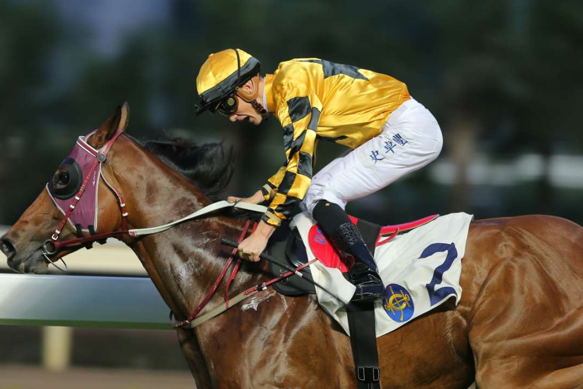 Chad Schofield pumps his fist after winning on Mr Bogart last start. Photos: Kenneth Chan