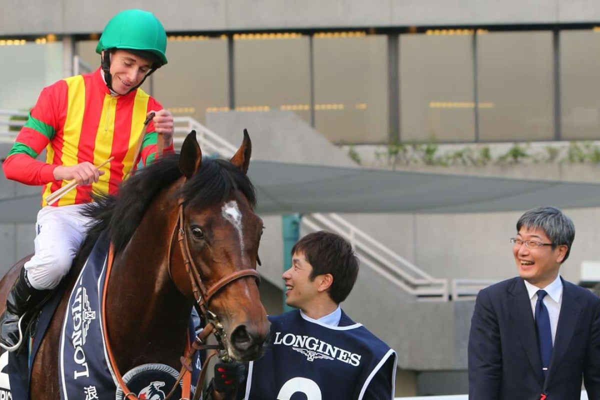 Ryan Moore talks to trainer Noriyuki Hori after Maurice’s Longines Hong Kong Cup victory. Photo: Kenneth Chan