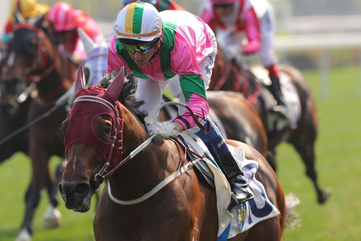 Douglas Whyte does his best to get Music Legend over the line at Sha Tin on Saturday. Photos: Kenneth Chan