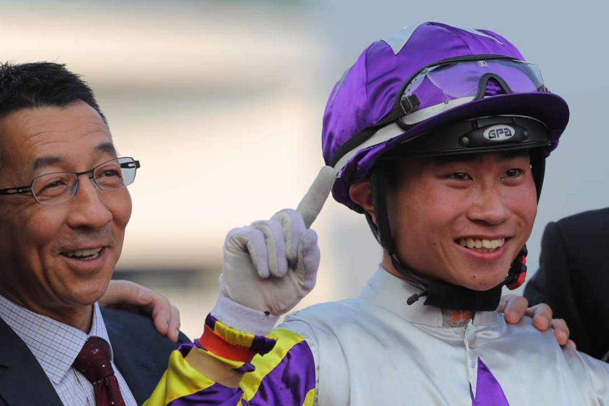 Me Tsui and Dylan Mo celebrate Shamal’s win at Sha Tin on Sunday. Photos: Kenneth Chan
