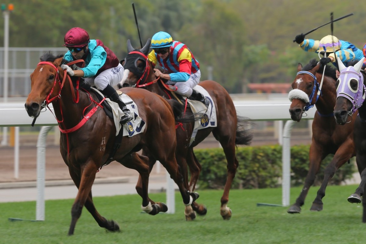 Joao Moreira guides Beat The Clock to victory in March. Photos: Kenneth Chan
