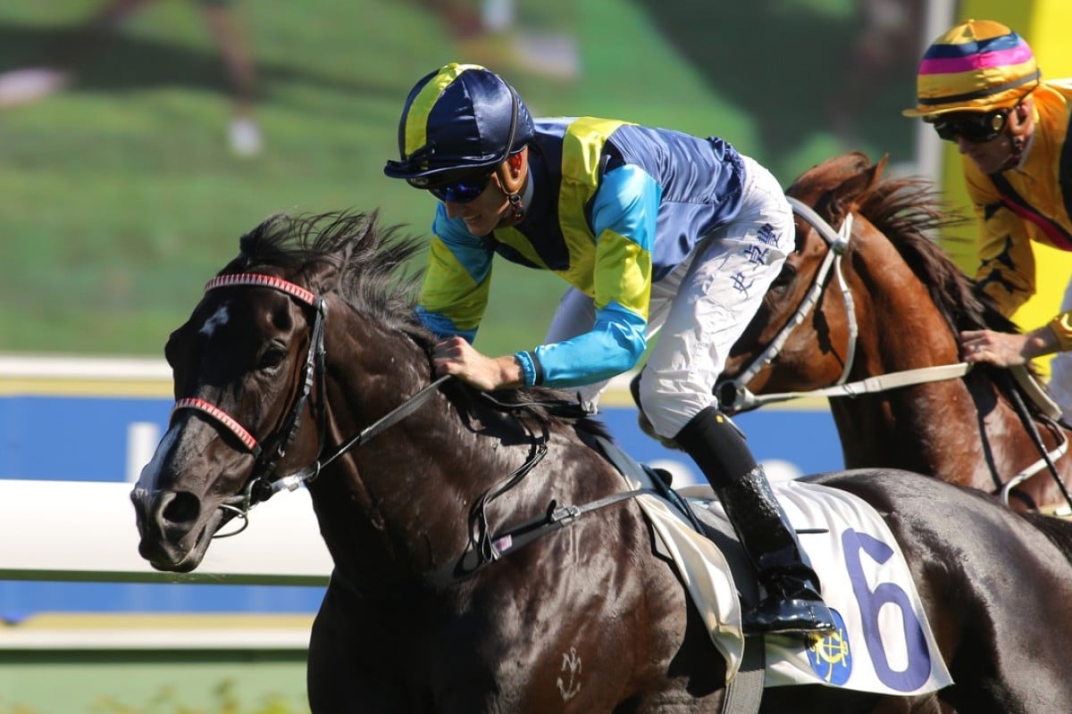 Chad Schofield guides Jolly Banner to victory at Sha Tin on Sunday. Photos: Kenneth Chan