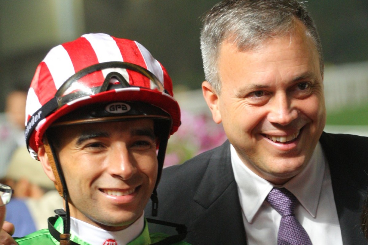 Joao Moreira and Caspar Fownes celebrate another Happy Valley winner. Photos: Kenneth Chan.