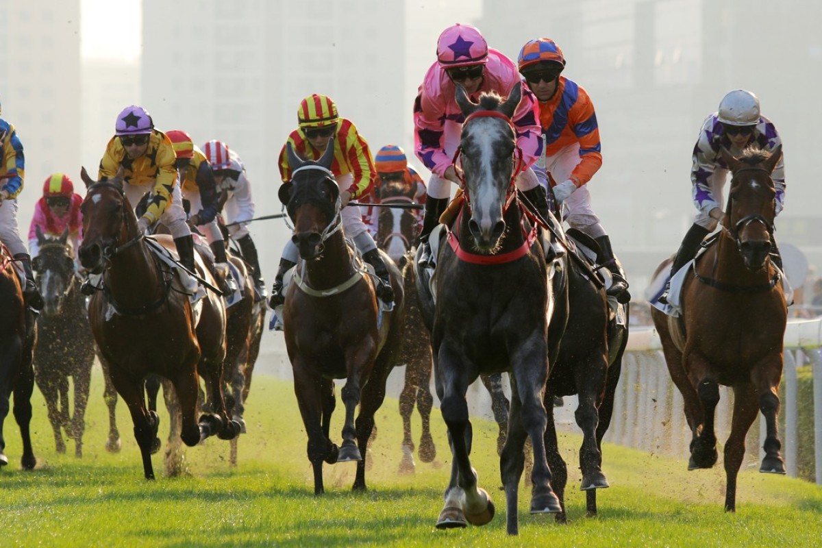 Zac Purton eases down Hot King Prawn (pink) after cruising to an easy victory against his rivals. Photos: Kenneth Chan
