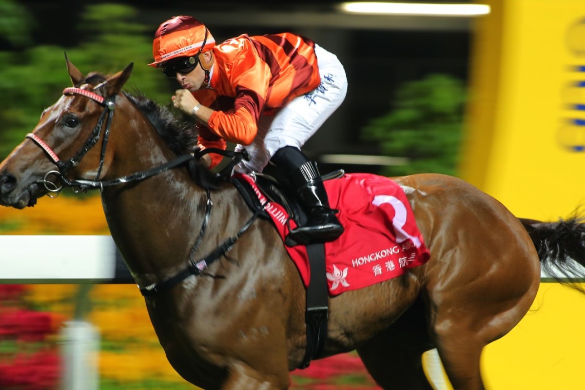 Umberto Rispoli pumps his fist after winning aboard Fantastic Eight last start. Photos: Kenneth Chan