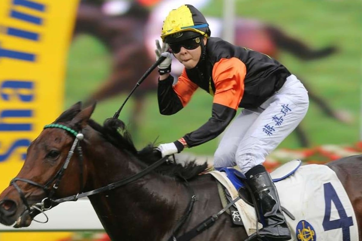 Hong Kong jockey Kei Chiong signifies four wins after completing an historic four-timer in 2016. The jockey announced her retirement from the sport at 25 years of age on Sunday. Photos: Kenneth Chan