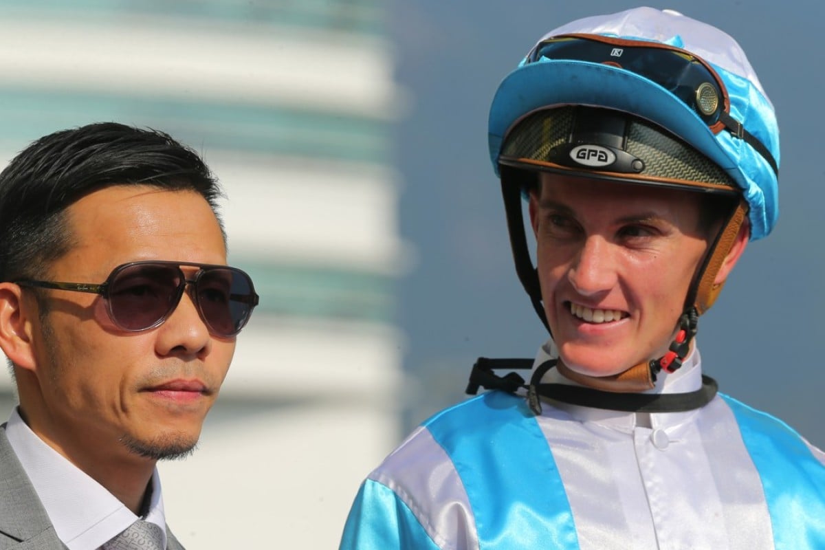 Frankie Lor and Chad Schofield after Furious Pegasus’ last win. Photo: Kenneth Chan.