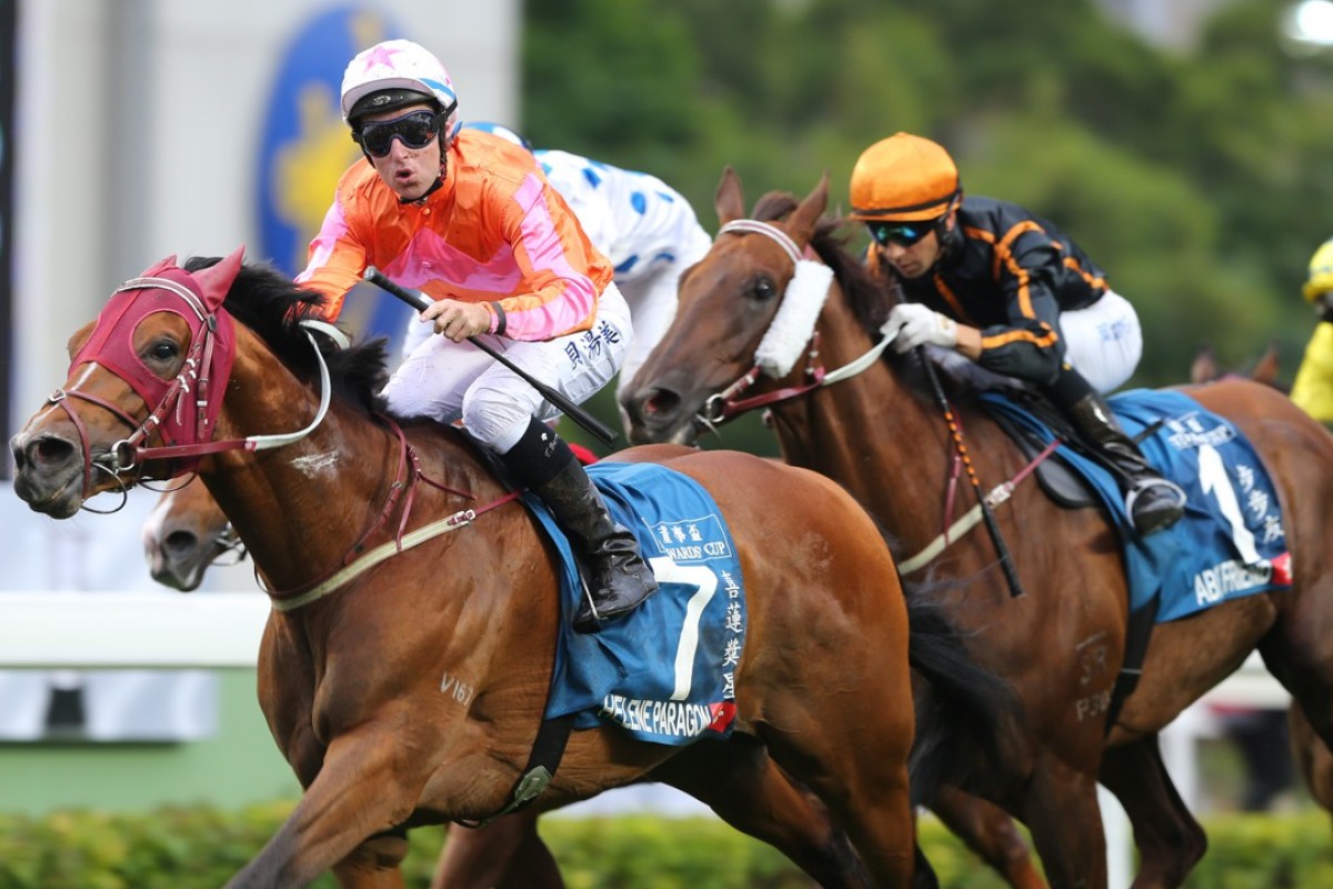 Tommy Berry celebrates Helene Paragon’s Stewards’ Cup victory last year. Photos: Kenneth Chan