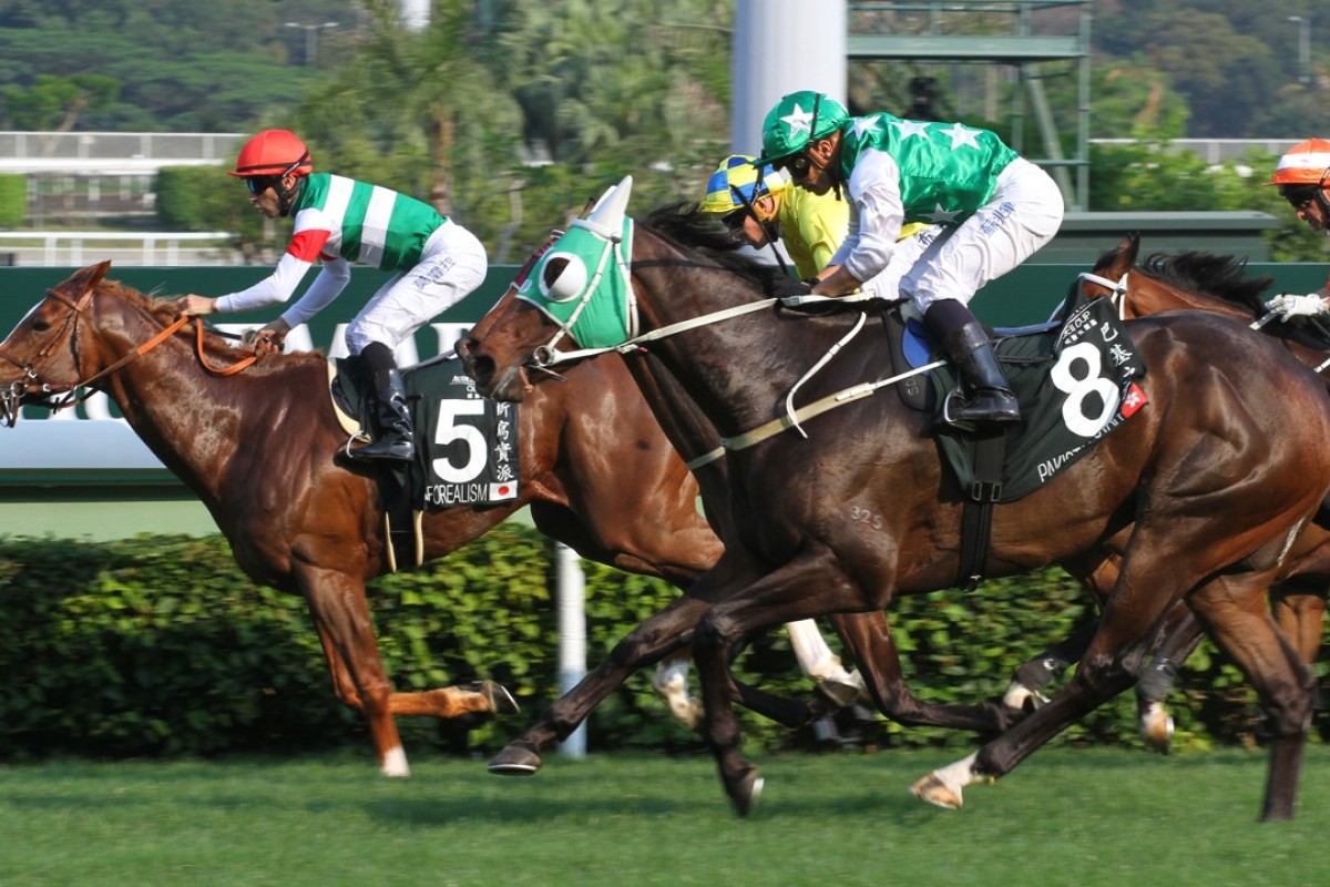 Pakistan Star and Silvestre de Sousa finish second to Neorealism (Joao Moreira) in the 2017 Audemars Piguet QE II Cup at Sha Tin. Photo: SCMP