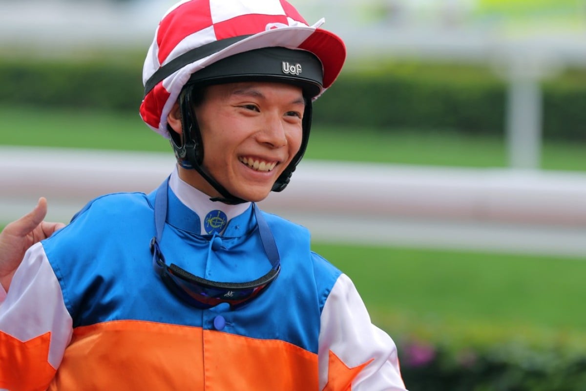 Victor Wong all smiles after winning aboard Nice Fandango. Photo: Kenneth Chan