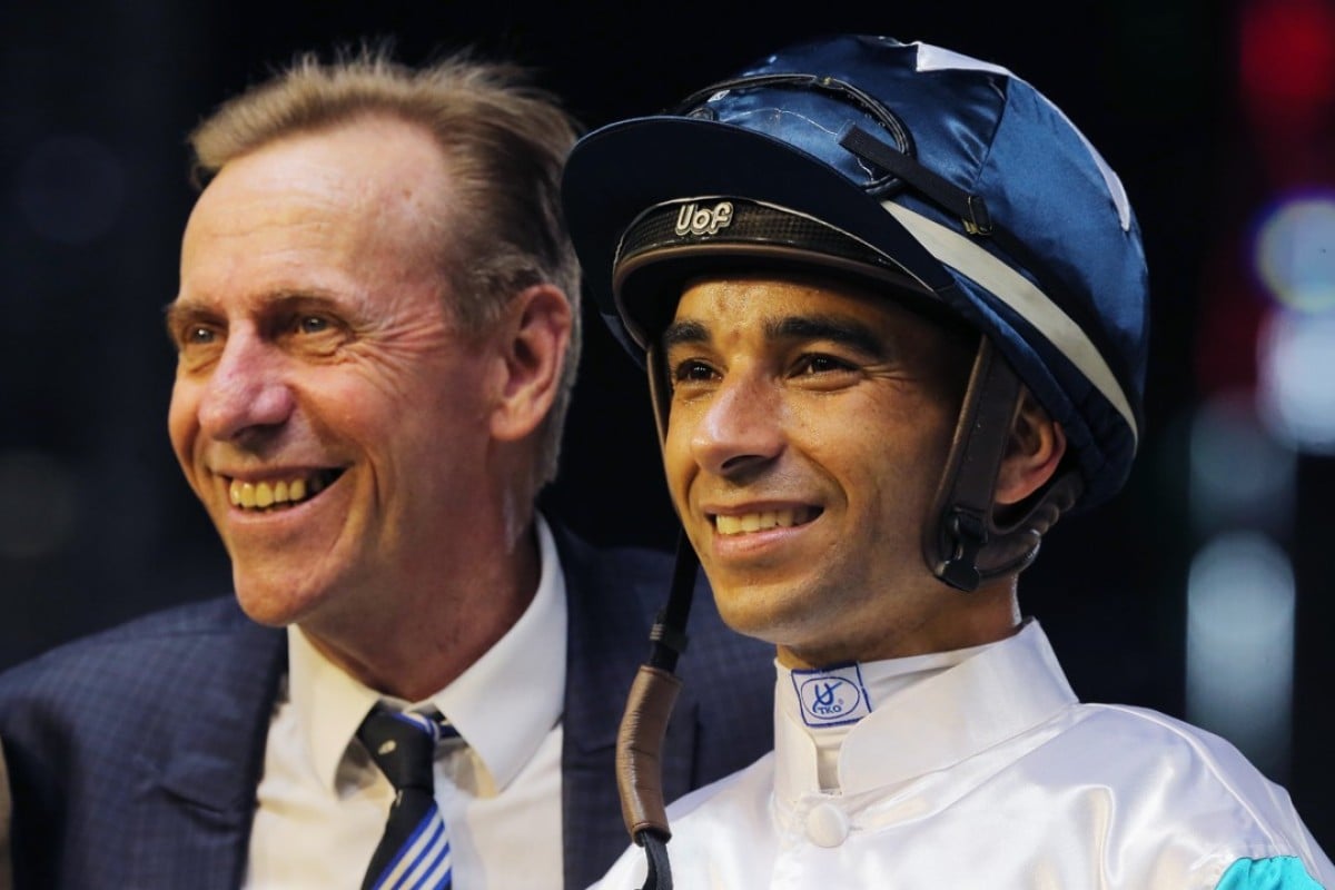 Trainer John Size and Joao Moreira celebrate a winner. Photos: Kenneth Chan