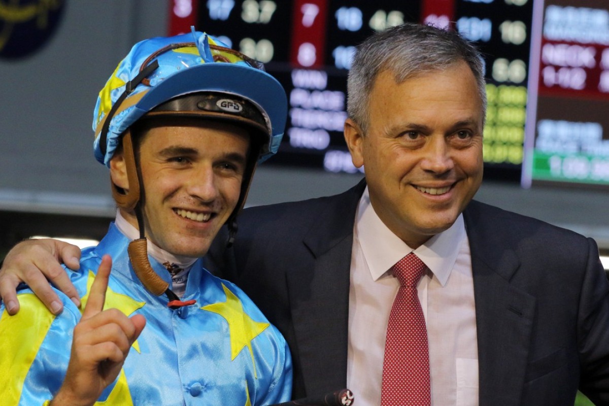 Caspar Fownes (right) with Sam Clipperton on Wednesday night. Photos: Kenneth Chan