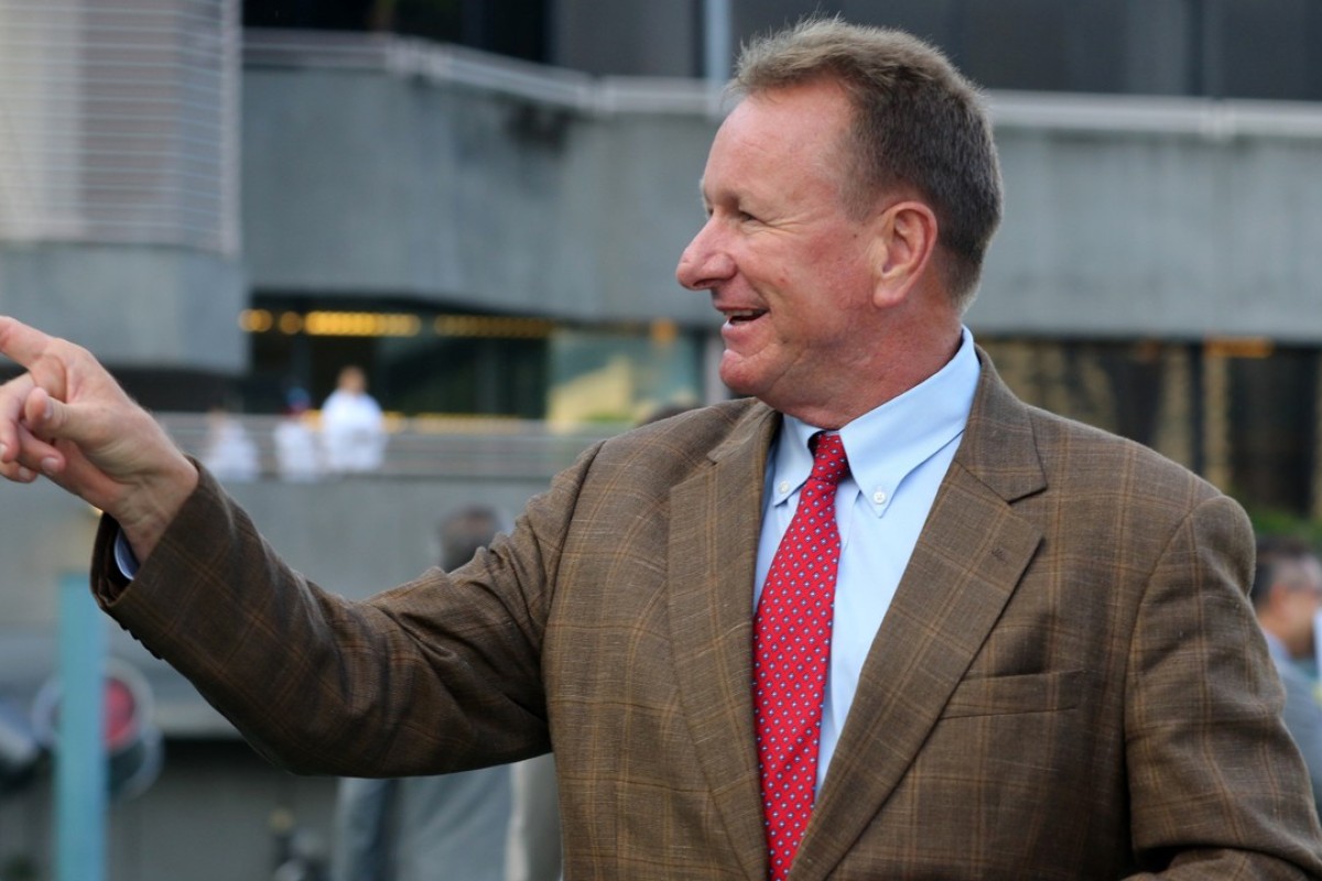 Trainer Tony Millard celebrates a winner. Photos: Kenneth Chan