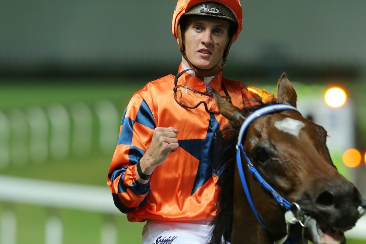 Chad Schofield returns after an impressive win on Perfect Glory at Happy Valley. Photos: Kenneth Chan