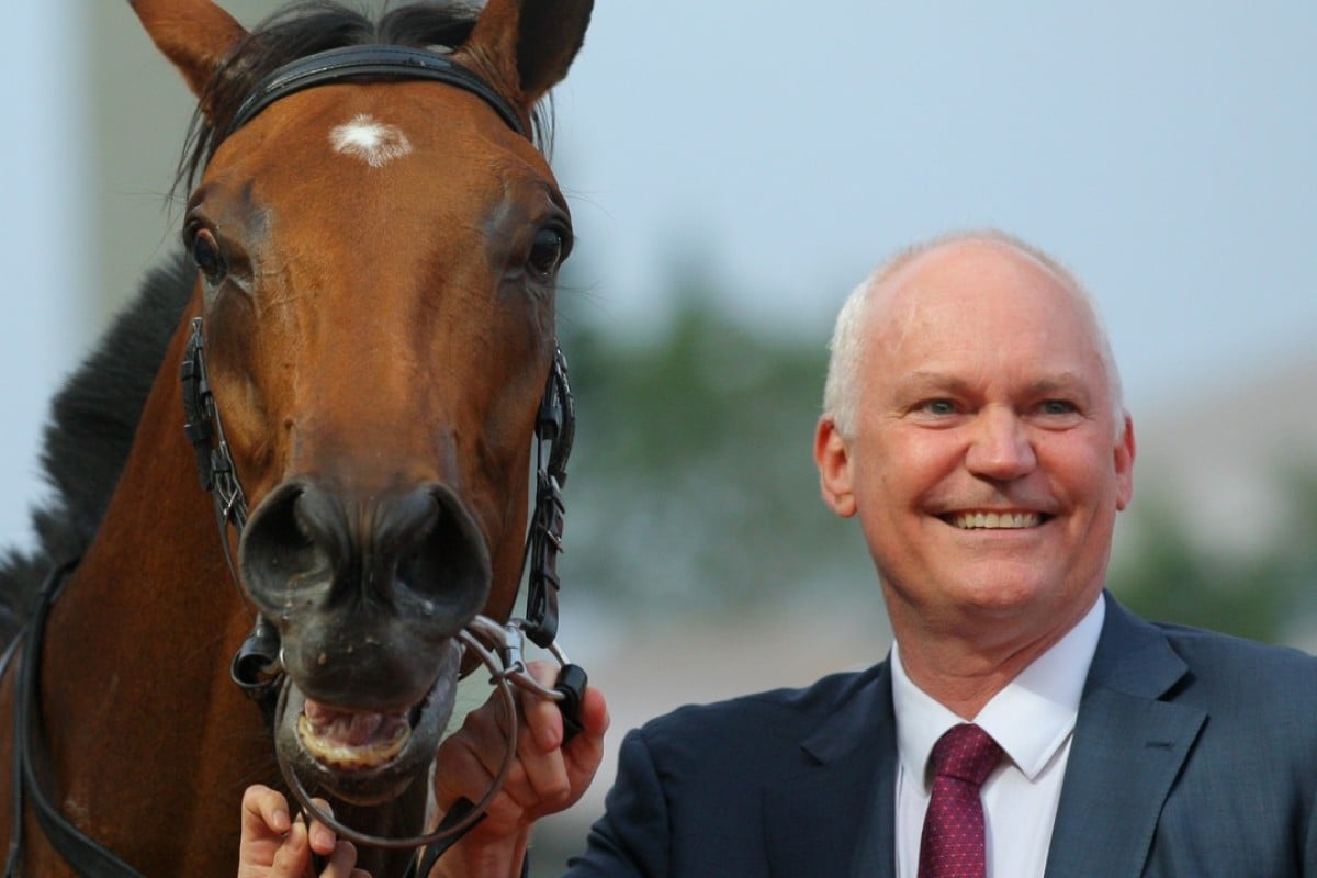 Trainer David Hall with Little Giant. Photos: Kenneth Chan