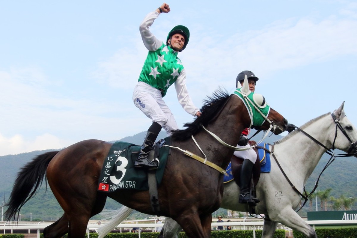 William Buick salutes after winning the Group One QE II Cup (2,000m) on Pakistan Star last season. Photos: Kenneth Chan