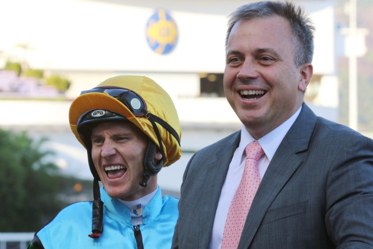 Zac Purton and Caspar Fownes share a laugh after a winner. Photos: Kenneth Chan