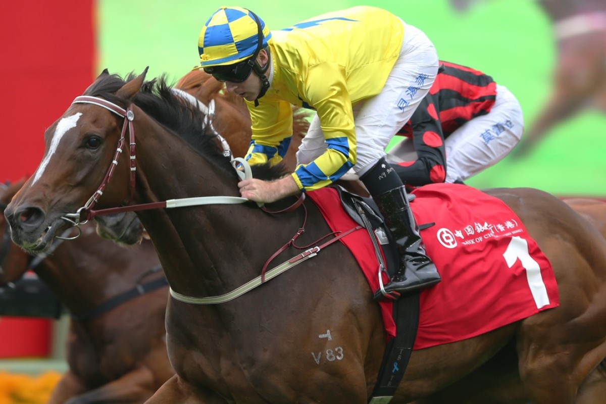 Tommy Berry steers Werther to victory in the 2017 Group Two Jockey Club Cup. Photos: Kenneth Chan