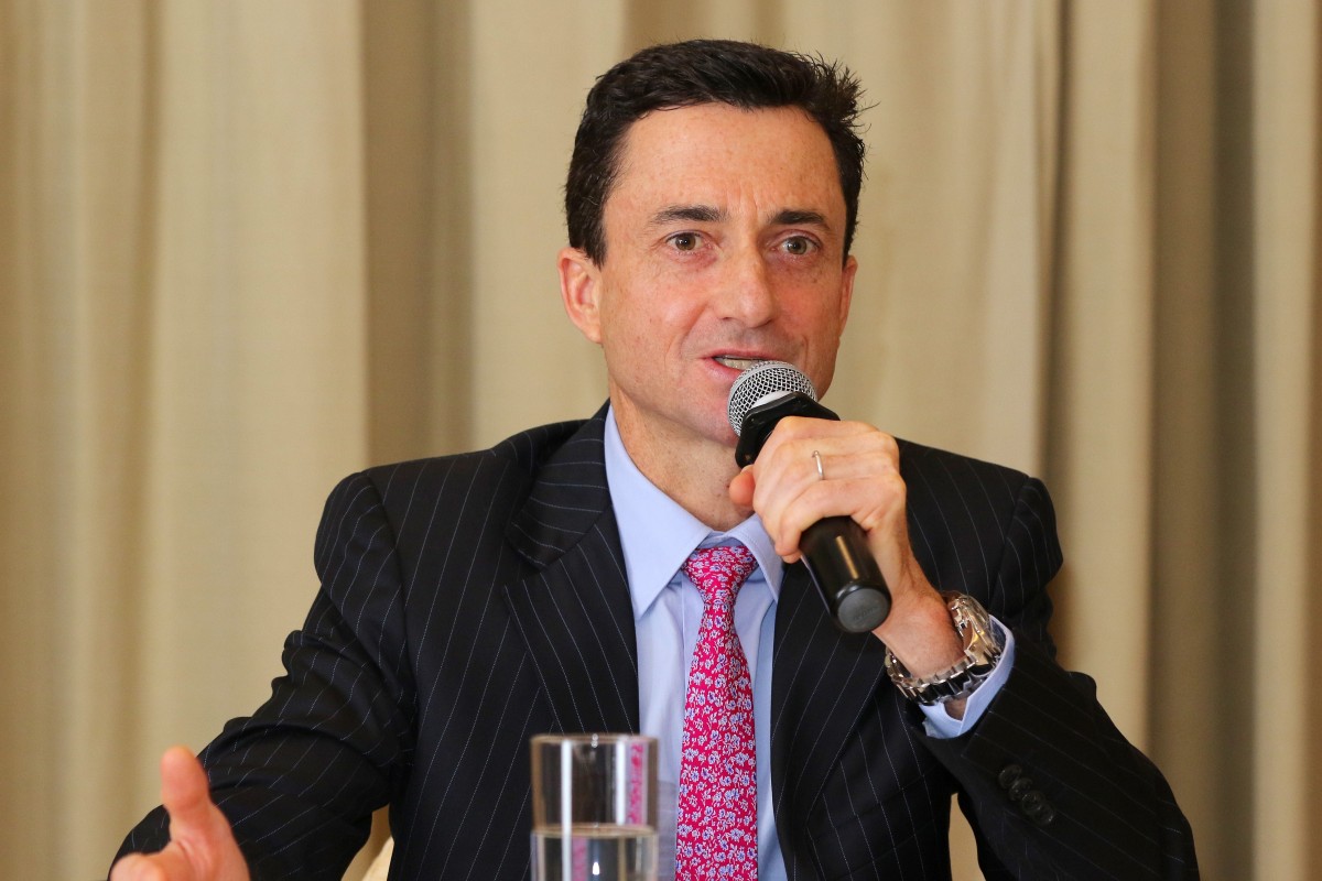 Douglas Whyte talks to the media after being announced as Hong Kong’s newest trainer. Photos: Kenneth Chan