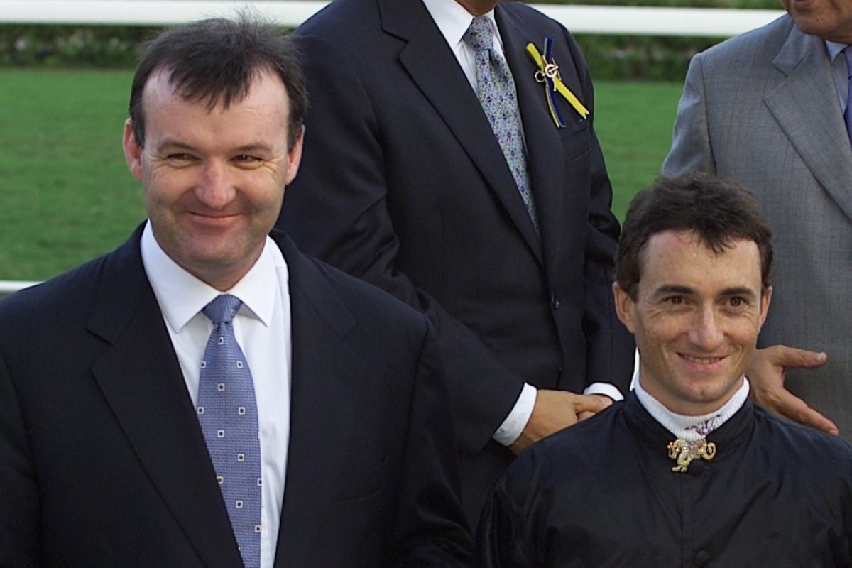 Trainer David Hayes and rider Douglas Whyte receive plates for winning the Sha Tin Trophy in October 2002. Photo: SCMP