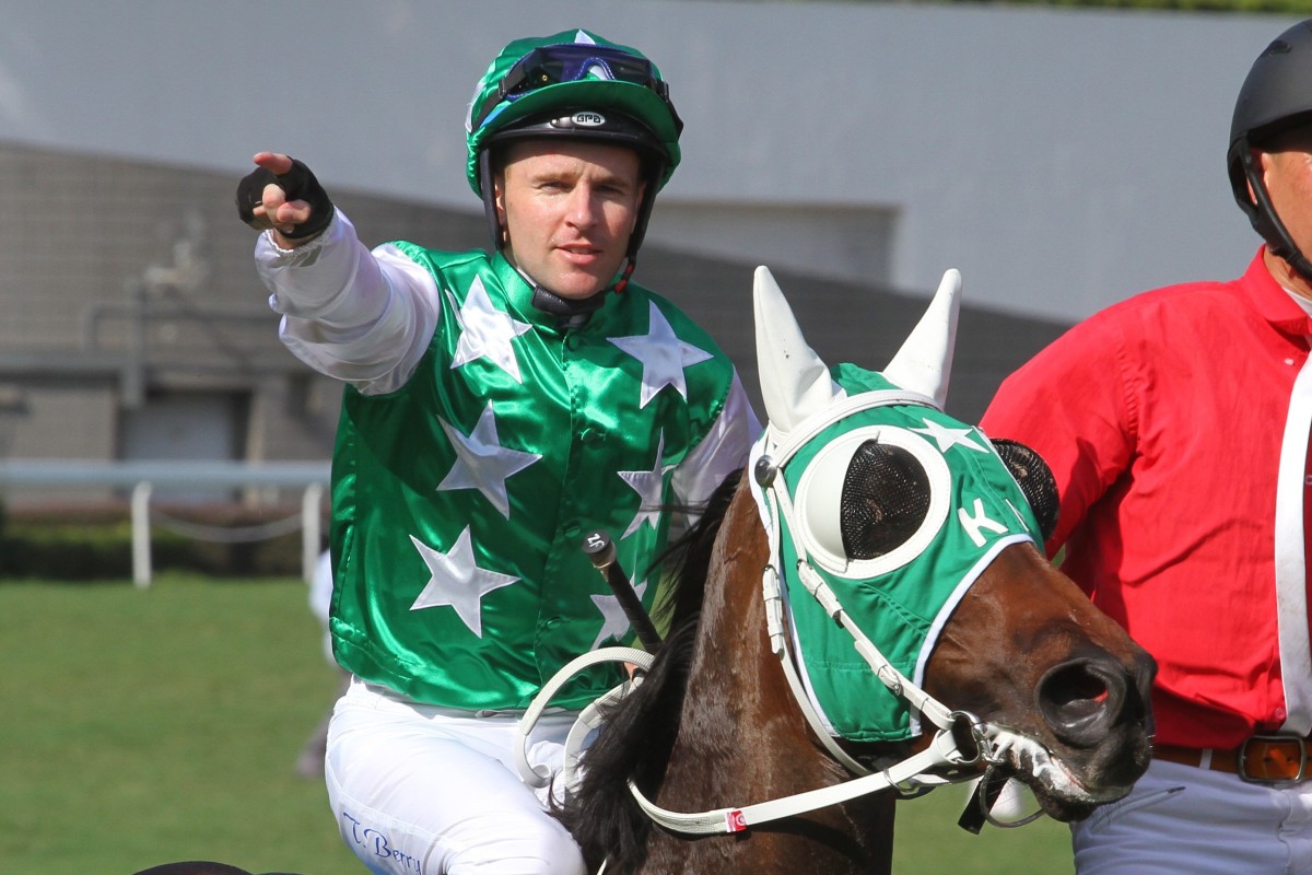 Tommy Berry returns to the winner’s circle after winning the Group One Champions & Chater Cup (2,400m) on Pakistan Star. Photos: Kenneth Chan