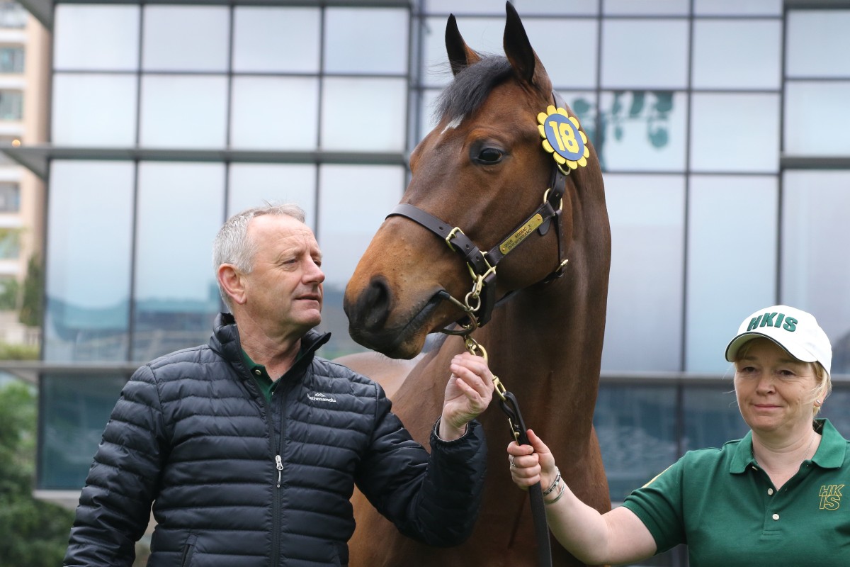 The Jockey Club’s Mark Richards with one of the horses that go under the hammer on Friday. Photos: Kenneth Chan